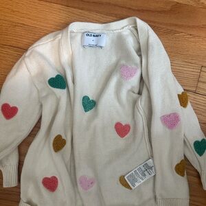 Old Navy Cream and Green Cardigan Sweater with Heart Pattern